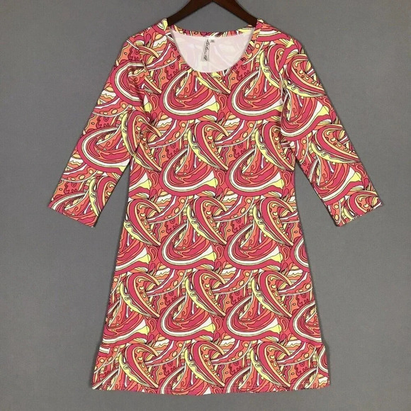 Lulu B Dress Size XS 3/4 Sleeve Stretch Nylon Green Black Geometric Print UPF 50 - Picture 16 of 16